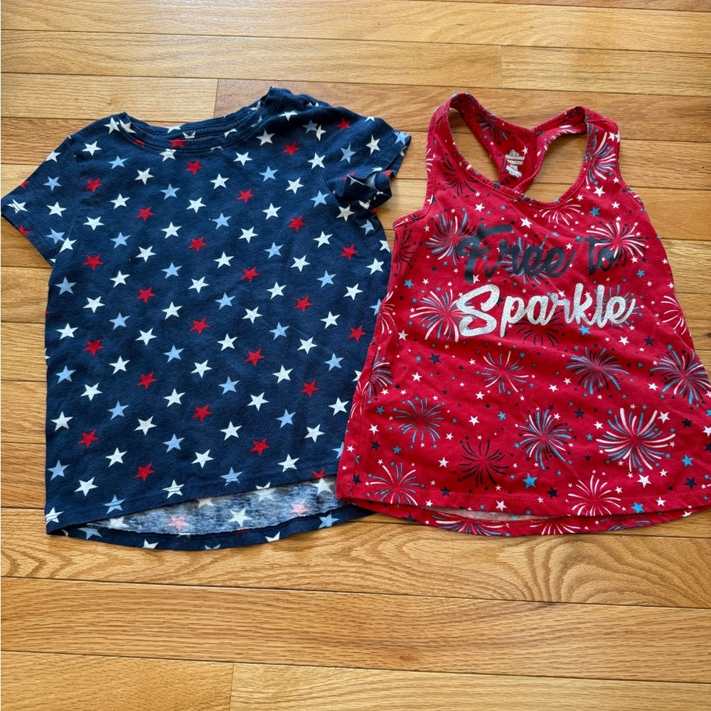 Girls Patriotic Star and Sparkle Tank Tops